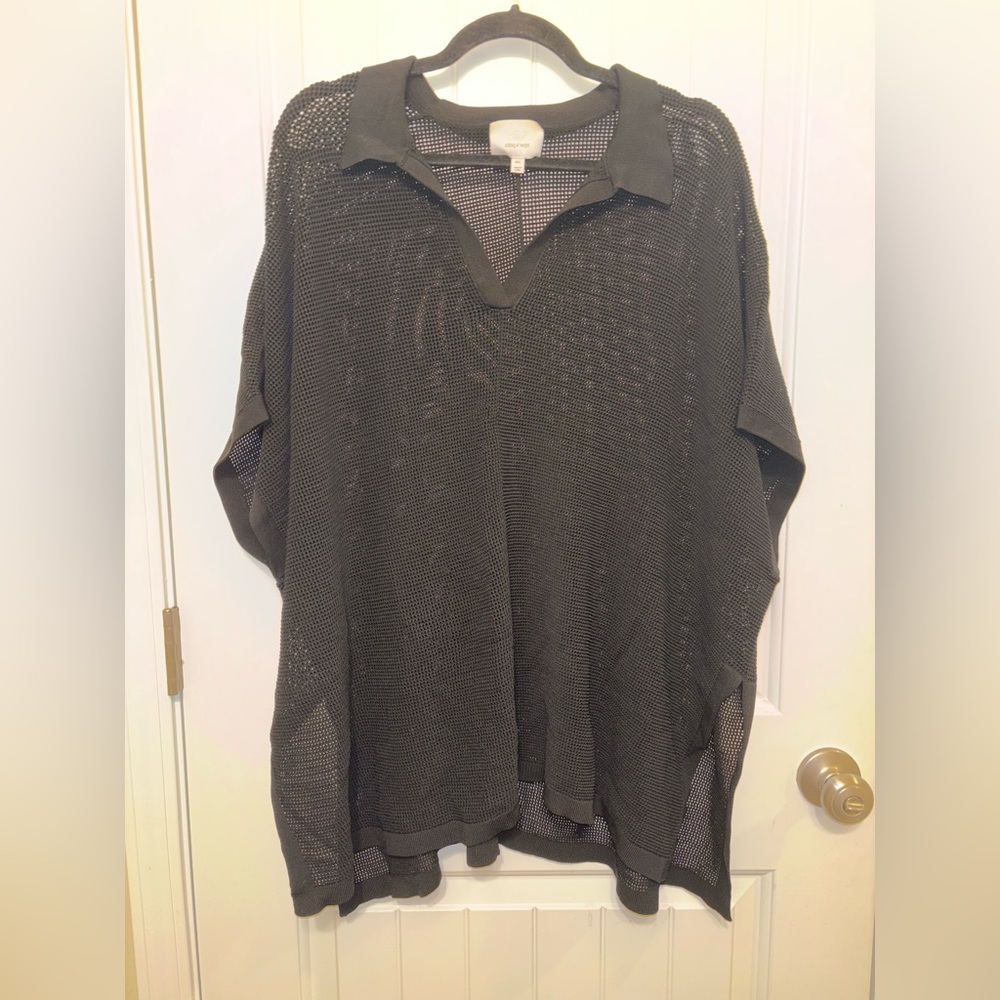 Cinq à Sept Mesh Pullover Black Coverup Oversized Shirt Black Size M/L - Picture 2 of 9